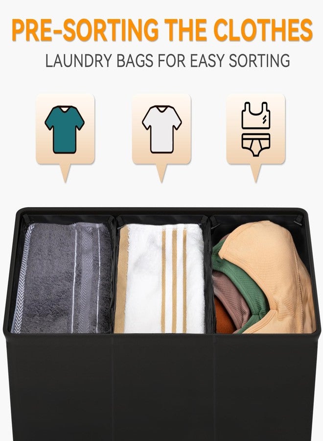 WOWLIVE 180L Laundry Hamper with Lid 3 Section,Large Laundry Basket with Removable Bags and Handles,Collapsible Dirty Clothes Hampers for Laundry,Laundry Basket Organizer for Laundry Room,Dorm,Black - Image 4